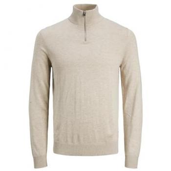 Suéter de punto beige para hombre Jack & Jones Emil con media cremallera - XXL