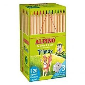 Alpino Trimax Economy Pack Lápices de Colores 120 Unidades | Lápices de Madera para Colorear Niños | Lápices Triangulares de Mina Resistente 5,4mm | Formato Escolar | Estuche Lápices de Madera