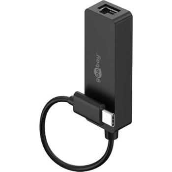 Adaptador USB-C a Ethernet Gigabit RJ45 Goobay, Negro, 10/100/1000 Mbps, Compatible con Windows y macOS, Plug & Play sin Drivers