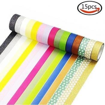 Goodlucky365 15 Rollos Multicolor Washi Tape Cinta Adhesiva de Arco Iris de Papel Cintas Decorativas de Brillo