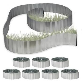 Set de 8 Vallas Jardín Decorativas, Bordillo de Metal Flexible para Césped y Flores, Delimitador de Raíces, 5 m x 16 cm, Gris