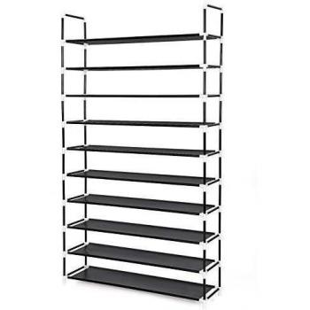 Songmics Zapatero de 10 niveles Estantería con estructura metálica Baldas de plástico PP 100 x 29 x 175 cm Negro LSC10H