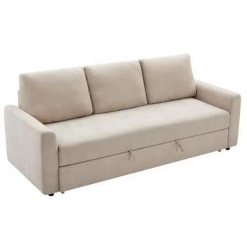 Sofá cama 3 plazas de tela beige con asiento de espuma viscoelástica ARCATA