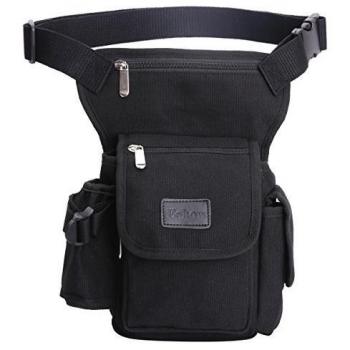 Eshow Bolso de Pierna de Cintura para Hombres de Tela de Lona Senderismo Running Deporte al Aire Libre Negro