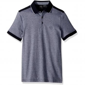 Armani Exchange Men's Blue Marl Button-Front Polo Shirt, Size M