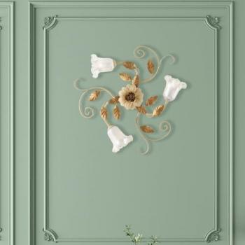 Plafoniera Shabby Chic 3 Luces en Hierro Forjado Color Marfil y Oro