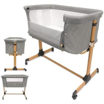 Minicuna Colecho Aluminio Ajustable con Ruedas y Conjunto Completo para Bebé - Color Gris