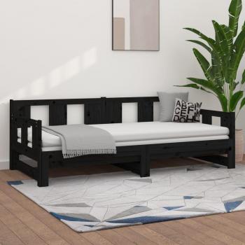 Sofá cama extraíble negro de madera maciza de pino 2x(80x200) cm