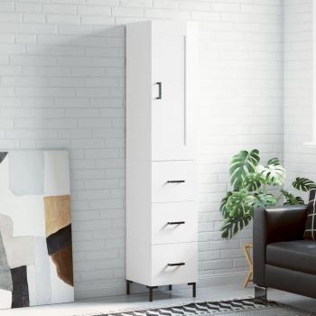 Aparador alto de madera contrachapada blanco brillo 34,5x34x180 cm