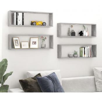 Estantes de pared 4 piezas Cubo Gris Hormigón 80x15x26,5 cm Multilayer