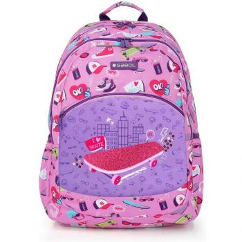 Mochila Gabol Roller en estampado rosa con sistema de carro ajustable