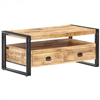 Mesa de centro de madera de mango rugosa 100x55x45 cm