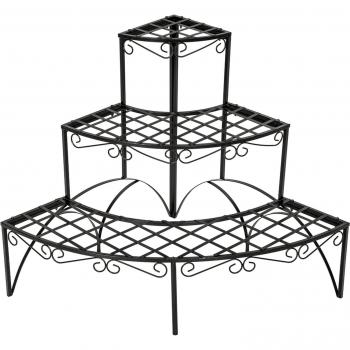 Estantería-soporte curva para maceteros con 3 niveles Tectake - capacidad de hasta 30 kg, decorativa para el jardín, la terraza, el patio o dentro de casa