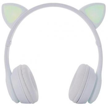 Auriculares Bluetooth Inalámbricos para Niños con Orejas de Gato, LED Luminoso, Micrófono y Soporte MP3/FM/TF (32GB) - Modelo NC3228 Blanco