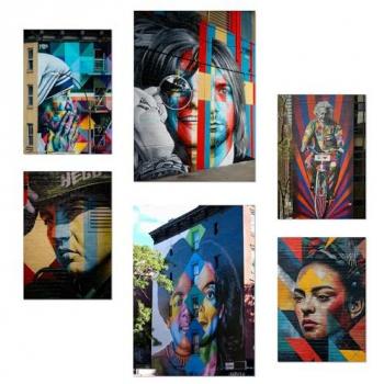 Set de 6 Pósters Graffiti Arte Callejero - Nirvana, Joplin, Frida Kahlo, Elvis Presley para Decoración de Paredes A3 y A4 Sin Marco