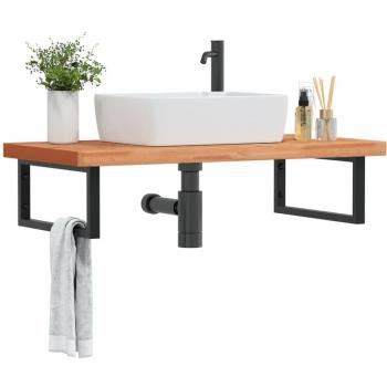 Estante de lavabo de pared de acero y madera maciza de haya Vidaxl Marrón
