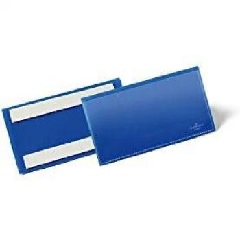 Bolsillo autoadhesivo para etiquetas Durable 150 x 67 mm, color azul, paquete de 50 unidades