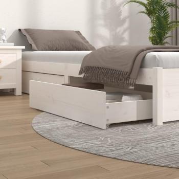 Cama de pino blanco de madera maciza con 4 piezas y cajones de cama en total de 4 unidades