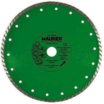 Disco Diamante Maurer Continuo Turbo Cemento, Tejas, Granito 230 mm.