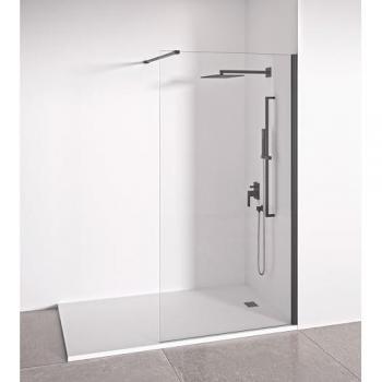 Mampara de ducha frontal fija - Cristal templado 8 mm antical - Transparente - Perfilería Negra Mate - Ancho adaptable 118-120 cm - Alto 195 cm