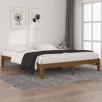 Estructura de cama redonda de madera maciza de pino marrón gris 160x200 cm