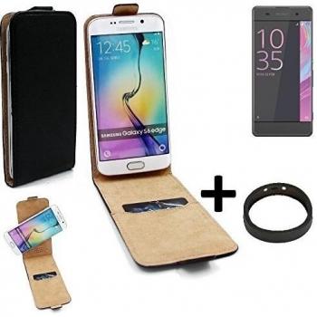 TOP SET: Caso Smartphone para Sony Xperia XA cubierta del estilo del tirón 360°, negro + anillo protector, cubierta del tirón - K-S-Trade