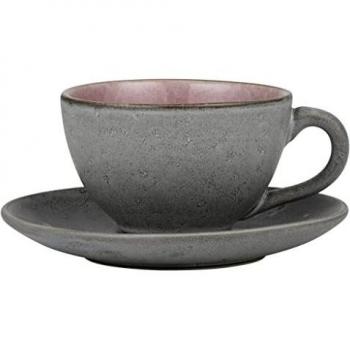 BITZ - Taza con platillo – gres – gris/rosa – 220 ml