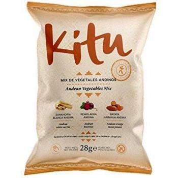 Mix de Vegetales Andinos 28g Kitu Snack. Caja de 12 unidades. Chips de vegetales saludables sin alérgenos.