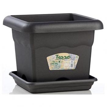 Maceta Cuadrada Terra Antracita 33 cm - Plastiken 14L