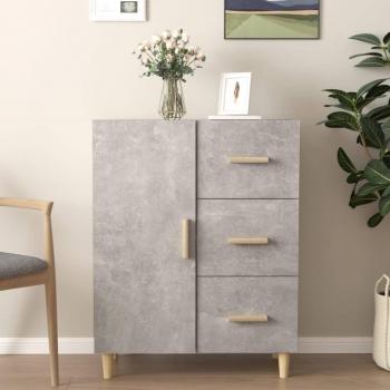 Aparador de madera contrachapada moderno con puertas y cajón, dimensiones 69,5x34x90 cm, color gris hormigón, mueble de almacenaje para salón