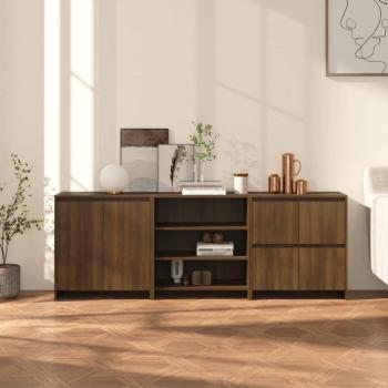 Aparador de 3 piezas de madera manufacturada en marrón roble, mueble de almacenaje moderno para salón con armarios con puertas y cajón de madera