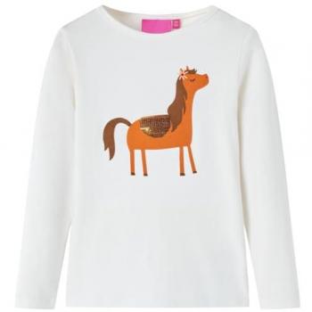 Camiseta Infantil de Manga Larga Estampado de Poni Jersey Color Crudo 128