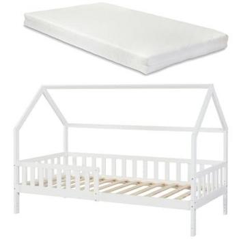 Cama infantil cabaña Ydre con colchón regulable en altura de pino 90x200 cm - Blanco