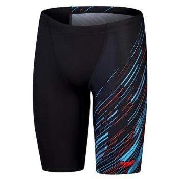 Speedo Jammer Hyperboom V-Cut Bañador Natación Hombre 34 - Secado rápido, Entrenamiento, Fitness, Resistente al Cloro, Negro/Azul Picton/Rojo Sirena