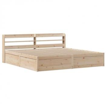 Cama solar con cabecero 200x200 cm en madera maciza de pino