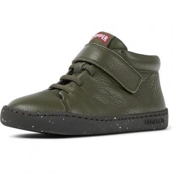 Botines de niño Camper Peu Touring de piel con cierre adherente y cordones, color verde oliva, talla 28 EU