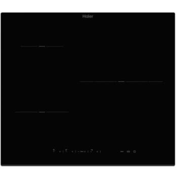 Placa de Inducción Haier de 60 cm, 3 Zonas de Cocción, Potencia de 7.2Kw, Controles Independientes, Zona Grande de 28cm, Bloqueo de Seguridad, Color Negro