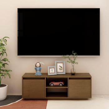 Mueble de TV de madera maciza de pino marrón miel 110x30x40 cm