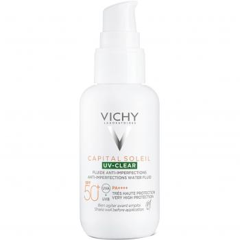 Vichy Capital Soleil UV-Clear Fluido Protector Solar para Rostro SPF 50+ para Piel Grasa, Anti-Imperfecciones, 40 ml