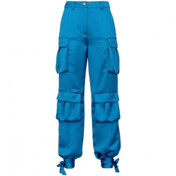 Pinko Light Blue Polyester Wide Trousers - Size IT38|XS, Chic Style, Female, Blue Satin Cargo Trousers