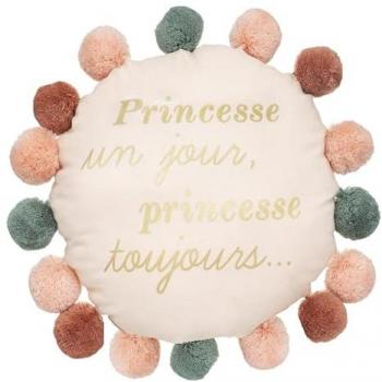 Cojín Infantil Pompons de Algodón con 16 Pompones Rosa - 30 cm