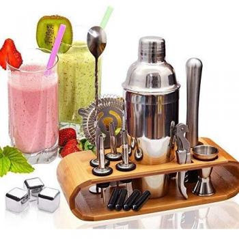 AYAOQIANG Juego de Mezcla de cócteles, Kit de Herramientas de Barra de 18 Piezas para Hacer cócteles de Barman, Juego de agitador de Acero Inoxidable de 750 ml con Soporte de exhibición de Madera