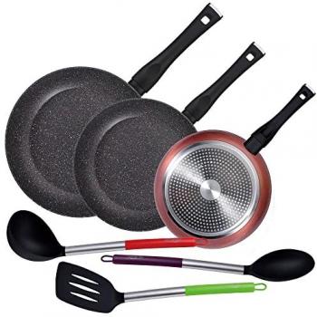 Pack de 3 Sartenes Antiadherentes Ø20/24 y 28 cm + Set de 3 Utensilios de Cocina en Nylon - San Ignacio