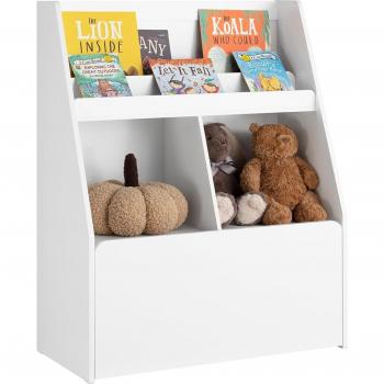 Librería para Niños Organizador de Juguetes Multifuncional Estantería Infantil SoBuy KMB83-W con 2 Estantes, 2 Compartimientos y 1 Caja con Ruedas, Color Blanco, Dimensiones: