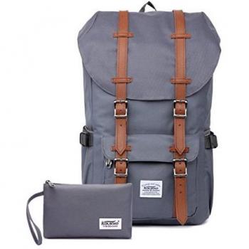 Kaukko 15-Inch Laptop Backpack with USB Charging Port, Water-Resistant Outdoor Travel Hiking & Camping Rucksack, Casual Large College School Daypack, Shoulder Book Bags – Grey (2 Piece Set)