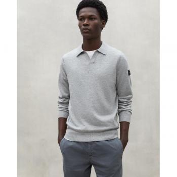 Jersey de punto para hombre Ecoalf Parra - Manga larga, cuello camisa, gris claro melange, sostenible, lana reciclada