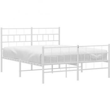 vidaXL Metal Bed Frame without Mattress with Footboard White 150x200cm