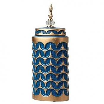 Adda Home Tibor Cerámica Geométrico 18x12x45 Cm - Azul/Dorado, complemento perfecto para hogar