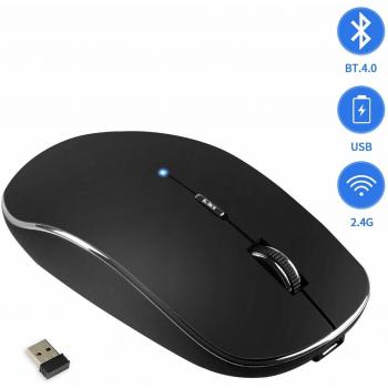 Jaybest Ratón Inalámbrico Bluetooth Recargable + 2.4G Dual Models Silencioso Portátil Mouse con 3 Niveles de dpi para Computadora Portátil, PC, Air,iMac, MacBook Pro/con Windows/Android.