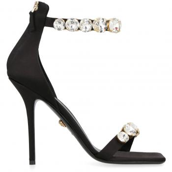 Versace Women's Satin Sandals in Black, Size 36, Model 10114031A04185, Color 1B00V